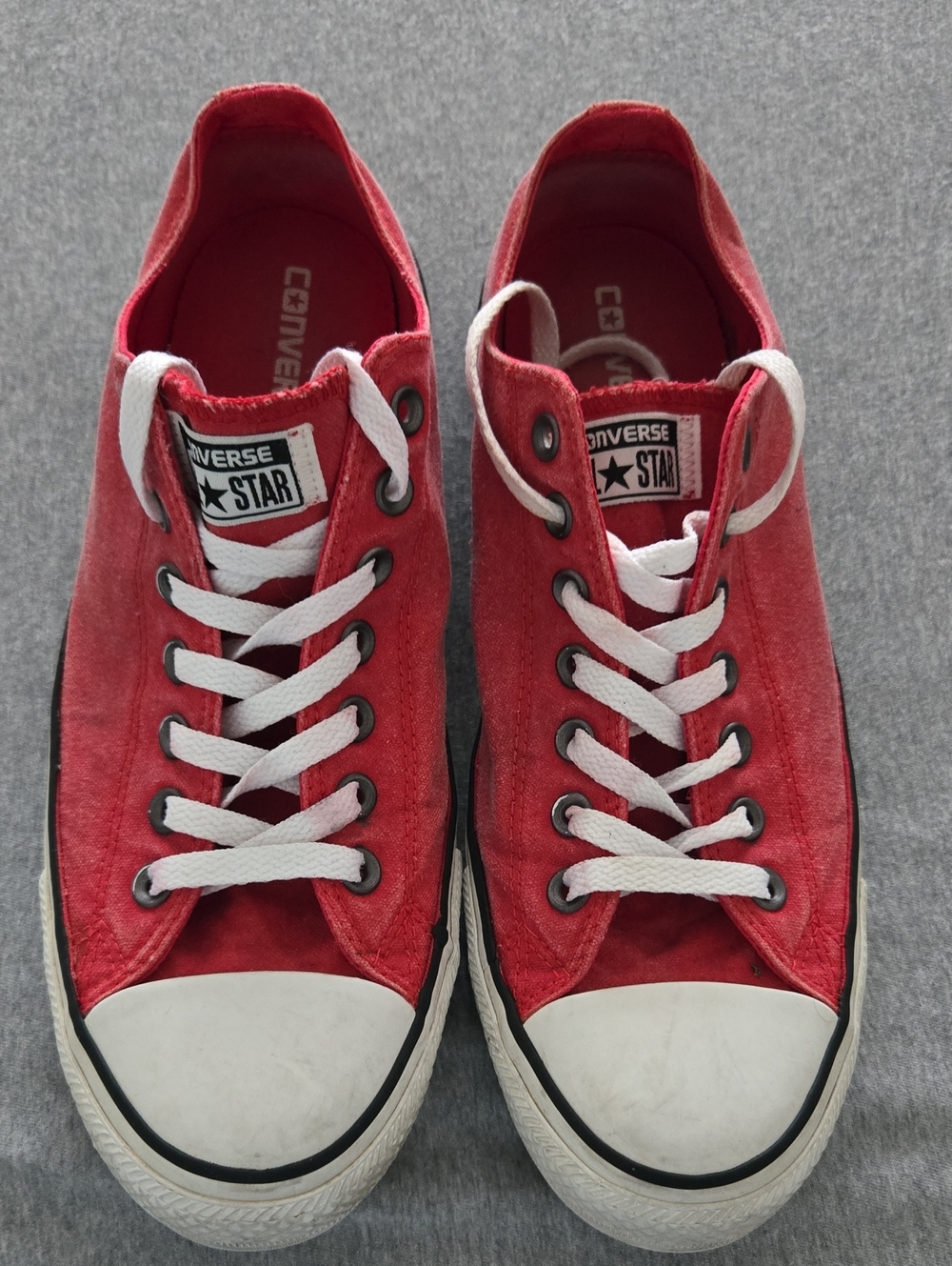 Converse Distressed Red Low Top Sneakers with White Laces